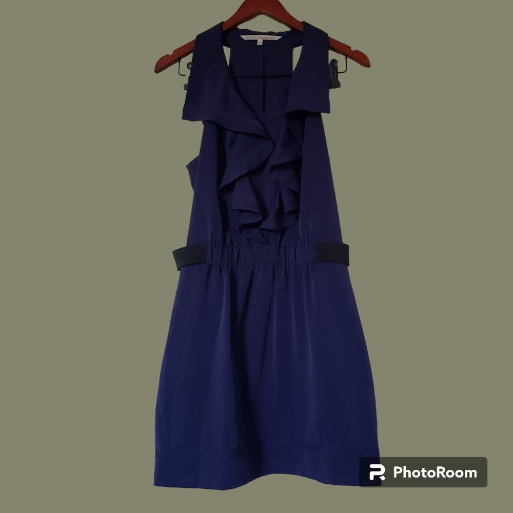 RACHEL Rachel Roy Deep Blue Summer Front Ruffle Dress Size Large